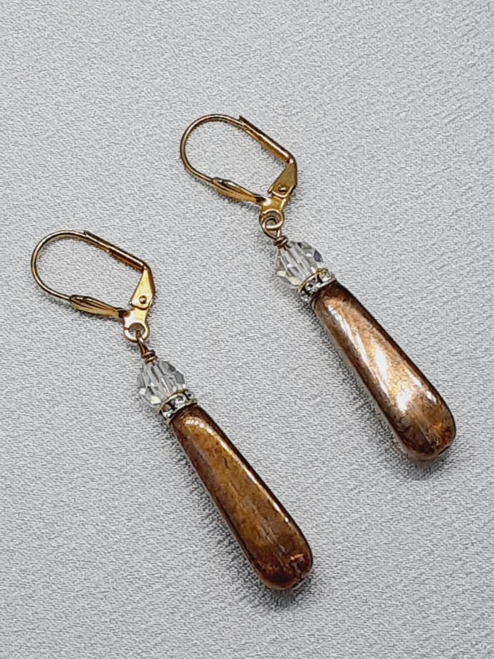 NEW Holly Yashi Brown Tear Drop Lever Back Earrings - Picture 4 of 11